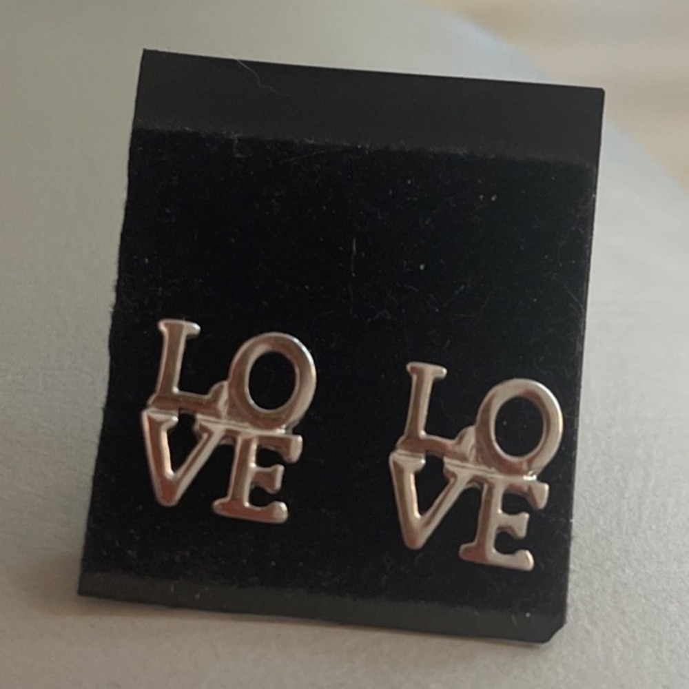 Vintage LOVE Silver Tone Stud Earrings